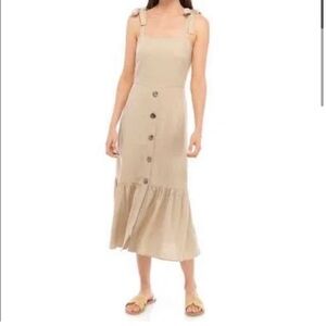 Emma & Michele Cream Linen Tie Front Button-Down Summer dress medium